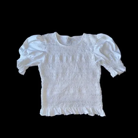 & Other Stories White Smocked Puff Sleeve Ruffle Hem Cotton ~Small - Picture 7 of 7